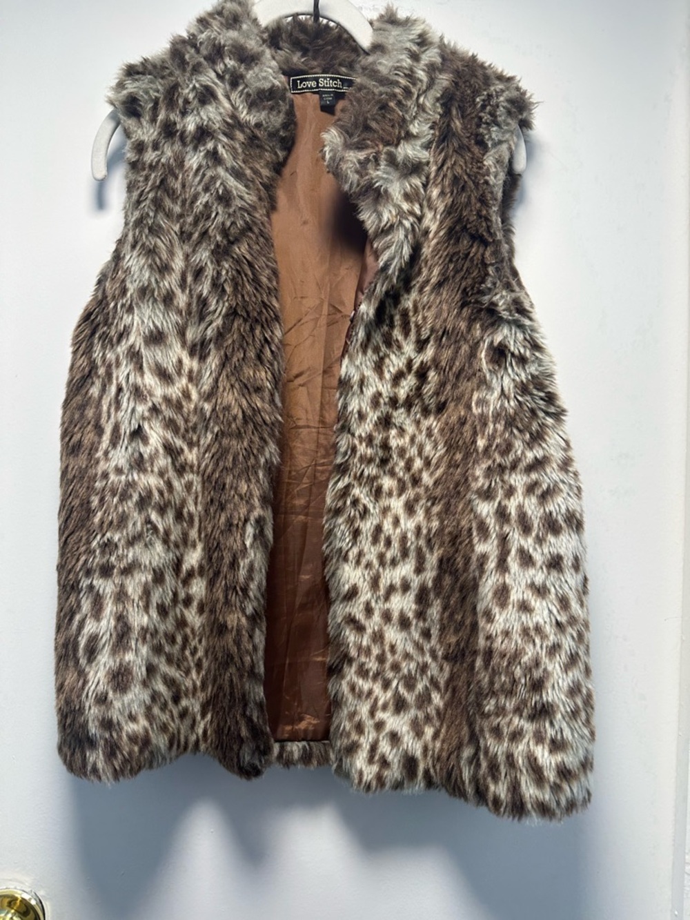 Love Stitch Leopard-Print Faux Fur Vest in Brown and Cream